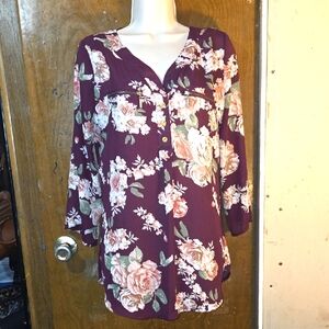 Medium Floral Burgundy Women's Top